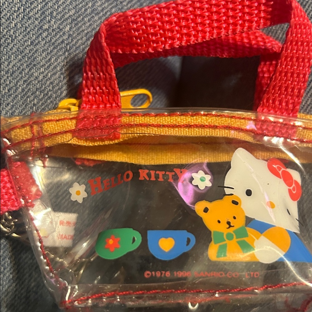 Hello Kitty Clear Tote Keychain with Red and Yellow Accents